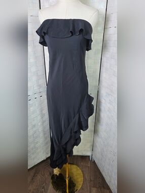 ABERCROMBIE & FITCH Strapless Black Ruffle Maxi Dress